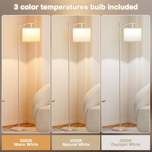 Ambimall 60" Floor Lamp for Living Room with 3 Color Temperatures, Adjustable Beige Shade with Light Gold Pole, Tall Lamp for Bedroom Office Classroom Dorm Room, 9W Bulb Included - color: Beige & Light Gold