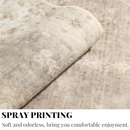 MUJOO Beige Rug 2'x3',Small Washable Area Rugs for Entryway Kitchen Bathroom Bedroom,Boho Vintage Bohemian Distressed Farmhouse Non Slip Carpet, Floral - color: Beige, size: 2' x 3' (Rectangular)