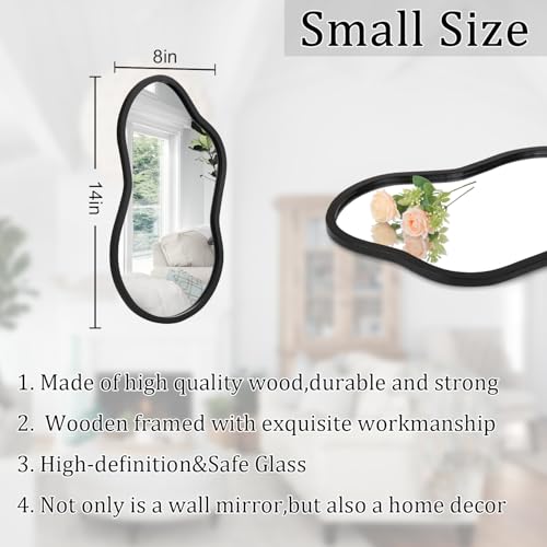 AAZZKANG Irregular Wall Mirror with Wood Framed Small Asymmetrical Black Hanging Mirrors for Bedroom Living Room Bathroom Entryway Dressing Room Decorative - color: Black, size: 14"L x 8"W
