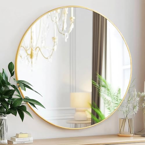 Sunniry Gold Circle Mirror, Round Mirror 20 inch, Gold Mirror Metal Frame, Round Wall Mirrors for Bathroom, Bedroom, Living Room, Entryway. - color: Gold, size: 20"L x 20"W