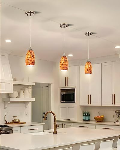 Mini Glass Pendant Lights for Kitchen Island1Pack Hand Blown Art Glass Pendant Light Shade with Brushed Nickel Finish Black and Yellow Swirl Glass Lamp Shade for Kitchen Over Sink Dining Room - color: Black and yellow-1Pack