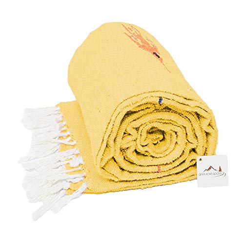 Open Road Goods Mexican Thunderbird Yoga Blanket, Handwoven Throw for Yoga, Meditation, and Home Décor – Versatile Blanket for Beach, Picnic, Camping, or Outdoor Use - color: Yellow