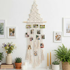 Rtteri Macrame Hanging Photo Display Boho Wall Decor Picture Card Frame Holder with 30 Clips Photo Art Hanger Teen Girl Teenage Gifts for Room Bedroom Dorm