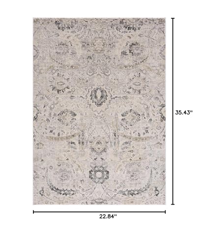 Hauteloom Obsidian Rustic Farmhouse Traditional Floral Medallion Carpet for Living Room, Bedroom, Dining Room - Boho Vintage Oriental Damask Area Rug - Grey, Black, Light Brown, Cream - 2' x 2'11" - color: Beige, Black, Charcoal / Georgiana Geor, size: 1'