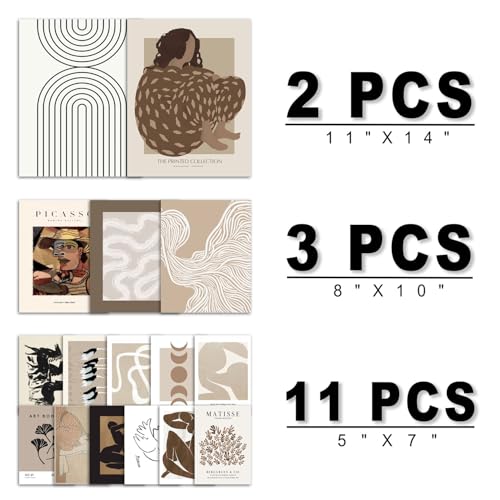 ANERZA 16 PCS Boho Eclectic Wall Art Decor, Abstract Gallery Wall Collage Kit Prints for Bedroom Bathroom, Minimalist Posters for Living Room Aesthetic, Beige and Brown Dorm Home Decor - color: Linen, size: 11"x14" Unframed