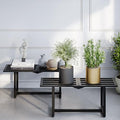 Plant Stand Indoor Outdoor, Foldable Metal Plant Shelf for Multiple Pots, Mid Century Slatted Bench for Patio Garden, Heavy Duty Capacity 330 lbs 2 Pack Black