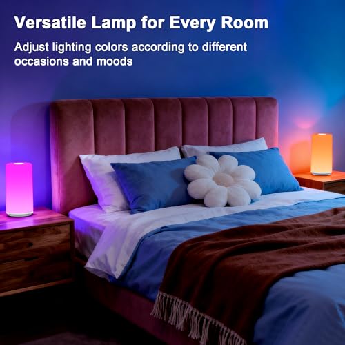 Touch Bedside Table Lamp, [RGB Mode] 3 Way Dimmable Warm White Lights for Bedroom, Multi-Color Smart Nightstand Lamp Desktop LED Lamp for Living Room Home Gifts - color: Ivory