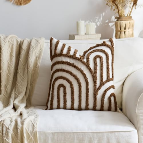 vctops Boho Throw Pillow Covers Set of 2, Modern Mid Century Arched Tufted Decorative Cushion Cover Farmhouse Rustic Geometric Textured Pillowcases for Sofa Bed Living Room (Dark Coffee,18"x18") - color: Dark Coffee