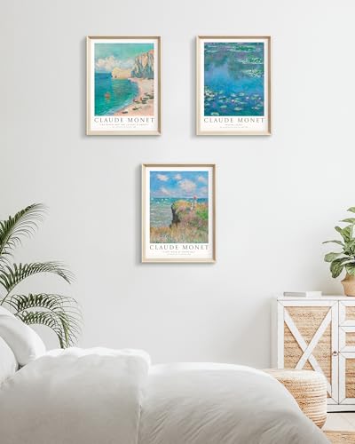 HesenDot Claude Monet Framed Wall Art,12x16in High Framed Canvas Prints, Impressionism Landscape Painting Poster Wall Decor,Vintage Home Decoration for Living Room Bedroom Gallery Office,Set of 3 - color: Framed Monet Waterlily Art, size: 16"L x 12"W