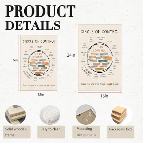 Mental Health Canvas Wall Art Circle Of Control Painting Picture Wall Decor Positive Motivational Poster Print for Counseling Office Classroom, Therapy Office Home Decoration 16x24 in - color: Circle Of Control, size: 16x24in-Canvas