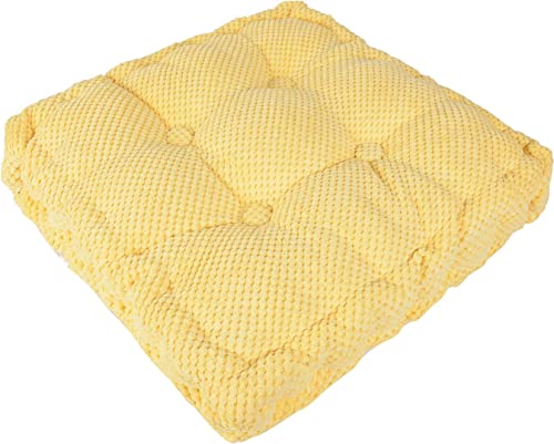ChezMax Floor Pillow & Cushion, Large Meditation Chair Cushions, Thick Square Seat Pad, Soft Velvet Tufted Seating Pouf for Indoor/Outdoor Yoga Bench Rocking Chair Room Tatami Sofa, Yellow 20" x 20" - color: Yellow L