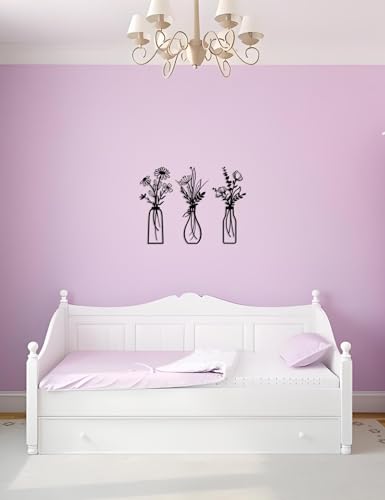 Conmetal 3 Pieces Metal Flowers Wall Arts - Rustic Farmhouse Decor Beige Minimalist Flower Wall Decors for Living room Bathroom Bedroom Dining Room-Housewarming Gifts (Beige, Vase-C) (A)
