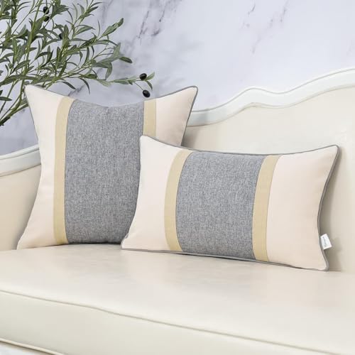 Yangest Patchwork Pillow Cover 18x18 Inch Luxury Cotton and Linen Cushion Cover Square Pillowcover for Couch Bedroom Living Room, Gray - color: Grey, size: 18" x 18" (Pack of 1)