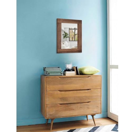 Wood Mirror Rectangular Framed Rustic Vintage Mirrors Decor Farmhouse Bedroom Bathroom Mirror for Dressing Table Entrance Small 16"x12" Brown - color: Brown, size: 16"L x 12"W