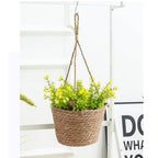 Hanging Planters for Indoor Plants, Hanging Planter with Jute Rope Woven Hanging Flower Pots Hanging Plant Holder Hanging Basket Retro Style Straw Basket for Office Party (1 Pack)