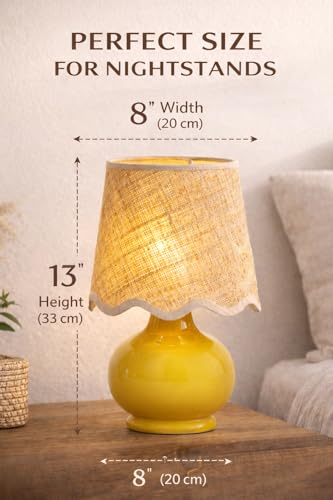 Benton Ceramic Table Lamp with Fabric Shade – 13" Bedside Accent Lamp for Bedroom, Living Room & Nightstand (Yellow) - color: Yellow