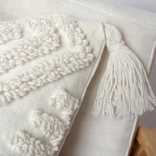 Boho Throw Pillows, 18x18 Pillow Covers,Bohemian Cushion Case, Textured Moroccan Throw Pillow Cover,Decorative Farmhouse Neutral Pillowcase for Couch Sofa Bedroom Living Room Home Decor White - color: Boho Cream, size: 18" x 18" (Pack of 1)