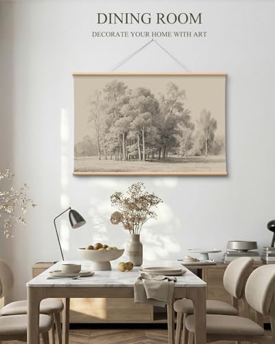 VIYYIEA Extra Large Size Canvas Wall Art, 54x36 Inch Vintage Tree Landscape Sketch, Black and White Nature Wall Decor for Living Room, Bedroom, Above Sofa - color: Birch Forest