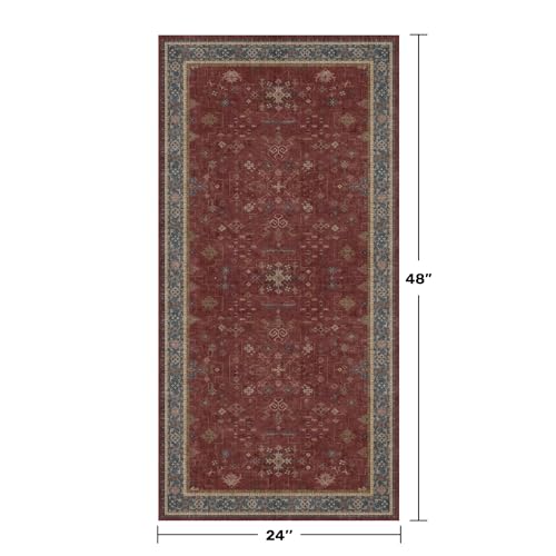 Hazo Haus Burgundy 2x4 Washable Entry Rug for Inside House, Kitchen Floor, Thin Door Mats for Inside Entry, Washable Non Slip Low Pile Stain & Fade Resistant, Modern Eclectic Floral Decor - color: Burgundy, size: 2' x 4' (Rectangular)