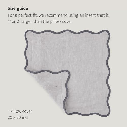 Double Stitch Scalloped Throw Pillow Covers - 100% Cotton Decorative Boho Pillow Covers 20 x 20, Made in India, Square Cushion Case, Modern Home Decor for Couch Sofa Living Room, Winter Sky - color: Winter Sky, size: 20" x 20" (Pack of 1)