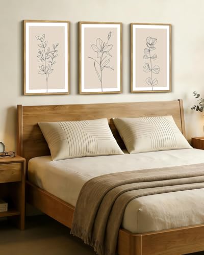 Drsoum Black Line Flower Wall Art Vintage Floral Minimalist Wall Hanging Decor Bohemain Botanical Prints Artwork for Bedroom Living Room Hallway 16x24in Natural Framed - color: Bohemain Flower, size: 16x24in, Natural Framed