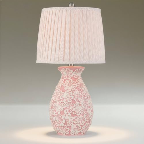 360 Lighting Buttercup 25" High Mid-Century Modern Country Cottage Ceramic 3-Way Table Lamp Pink and White Flowers Ceramic Fabric Shade Living Room Bedroom Bedside Nightstand House Office Home