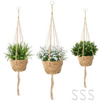 3 Pack Plant Basket for Indoor, Wicker Seagrass Plant Pots with Liner, Macrame Plant Hanger, Woven Natural Planter Baskets Outdoor for Flower, Balcony,Home