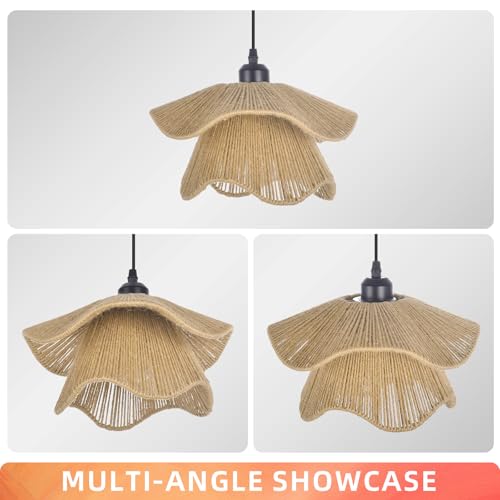 Arturesthome Mini Boho Pendant Light,Woven Twine Chandelier Coastal Hanging Lighting,Adjustable Height Farmhouse Lampshade for Living Room Bedroom Hardwire - size: 11.8"*6.3"