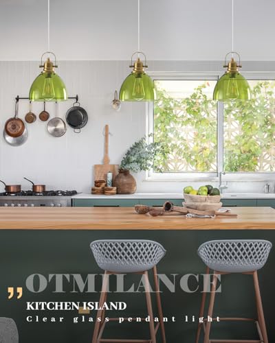 Farmhouse Pendant Lights Kitchen Island, 7.5 inch Green Glass Pendant Lights, Vintage Clear Pendant Light Fixtures 2-Pack, Modern Hanging Pendant Light for Kitchen Island, Bedroom, Bathroom - color: Clear Glass-Green+Cord, size: 2-Pack