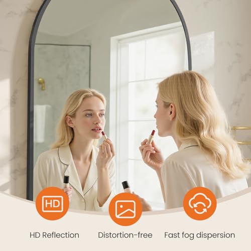 Sweetcrispy 24"x36" Arched Black Bathroom Mirrors for Wall | Bathroom Mirrors for Over Sink, Metal Framed with HD Shatter-Proof Glass for Entryway, Bedroom, Home Decor - color: Black, size: 36"L x 24"W
