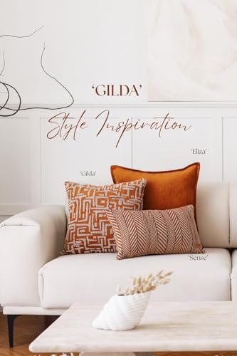 Woven Jacquard Throw Pillow Cover, Pack of 1 Geometric Pattern Textured Decorative Cushion Covers for Sofas, Couches, Fade Resistant Pillow for Sofa & Couch, Gilda, Orange, 18x18 Inch - color: Orange