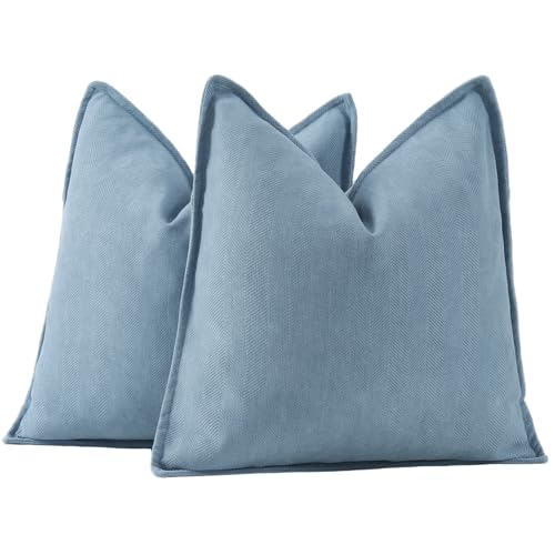 MADIZZ Textured Chenille Throw Pillow Covers Pack of 2 Natural Soft Decorative Accent Pillowcases Boho Neutral Couch Throw Pillow for Bed Home Decor for Sofa Livingroom 16x16 inch Blue - color: Blue, size: 16" x 16" (Pack of 2)