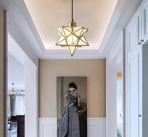 AECBUY Vanity Star Hanging Lamp with Metal and Frosted PVC Lampshade, Gold Vintage Plug in Pendant Light, Modern Ceiling Light Fixture for Bedroom Nightstand, Bathroom, Barn(ddct210929B05) - color: Gold-Matt