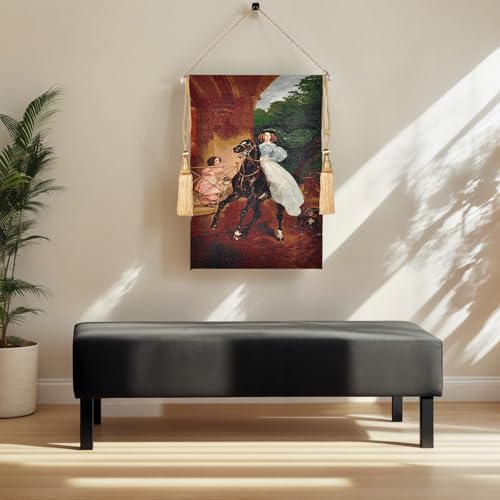 AureoMadis The Sisters Vintage Tapestry Wall Hanging | Woven Jacquard Art Reproduction of a Théodore Chassériau Masterpiece | Complete Hanging Kit with Rod and Tassels - 28.5" x 42" (Elegant：The Horsewoman-full kit) - color: Elegant：The Horsewoman-full ki