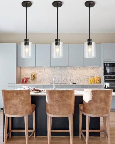 Brown and Gold Pendant Lights Kitchen Island - Clear Glass Pendant Light Fixture Multiple Stems Rods 3 Units 12 Inch 3 Units 4 Inch (1 Pack Brown and Gold Downrod) - color: Brown and Gold 1PK