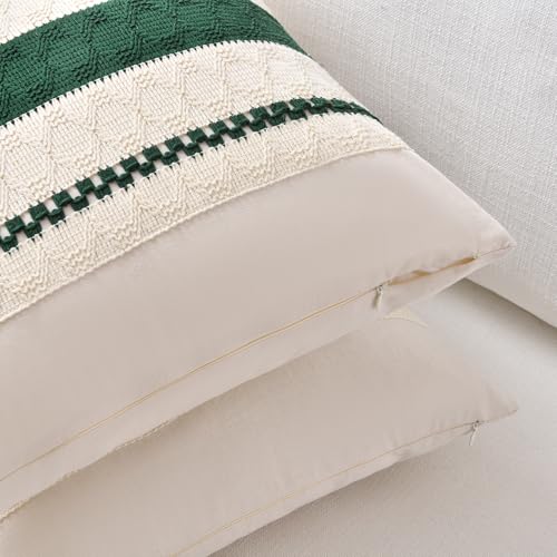 Fancy Homi Set of 2 Dark Green Boho Decorative Throw Pillow Covers 16x16 Inch for Couch Bed Sofa Bedroom Indoors, Modern Farmhouse Vintage Forest Green Living Room Decor - color: Dark Green, size: 16" x 16" (Pack of 2)