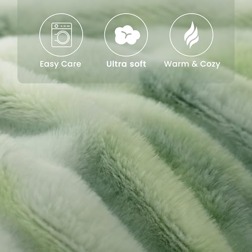 Faux Rabbit Fur Throw Blanket, Ultra Soft Plush Cozy Blanket for Couch Bed, Thick Fluffy Ruched Tie-Dye Decorative Blanket, Giftable,50"x60",Tie-Dye Sage - color: Tie-dye Sage, size: Throw(50"x60")