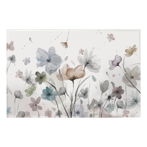 Watercolor Floral Area Rug 2x3 Spring Summer Grey Flowers Indoor Outdoor Non-Slip Low Pile Front Door Mat Small Entry Throw Carpet for Living Room Bedroom Holiday Decor - color: Grey Flowers