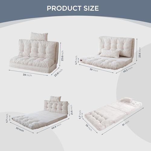 MAXYOYO Folding Sofa Bed, Tufted Bean Bag Bed with Pillows Floor Couch for Adults, Extra Thick and Long Floor Sofa, Twin Floor Couch Bed for Bedroom Living Room, Beige, 39x91 Inch - color: Beige, size: Tufted Twin