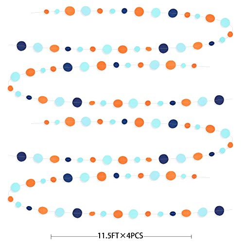 46 Ft Navy Blue Orange and Teal Circle Dots Garland Royal Blue Orange Aqua Polka Dot Hanging Paper Streamer for Birthday Wedding Bridal Baby Shower Outer Space Galaxy Theme Party Decorations Supplies - color: Blue Orange