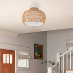 Rattan Light Chandeliers Boho Ceiling Light Fixtures Drum Flush Mount Ceiling Light Small Woven Chandelier for Kitchen Bedroom Hallway Nursery Light Fixture - color: Rattan Drum