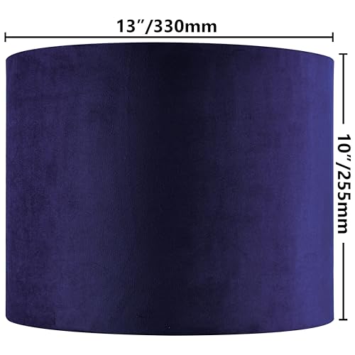 GO&SO Dark Blue Velvet Drum Lamp Shade Set of 2 Medium 13" Top x 13" Bottom x 10" High(Spider) Modern Lamp Shades for Table Lamps & Bedside Lamp Replacement Lampshade Required Assembly - color: Blue, size: 13*13*10 inch-2 Pack
