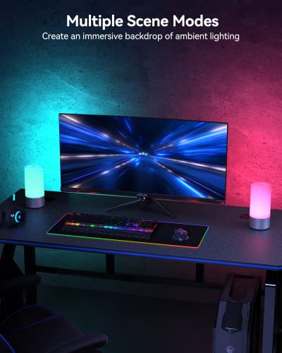 ROOTRO Table Lamp, [Advanced] Bedside Touch Control Lamp for Bedroom 3 Level Dimmable Warm White Lights with 256 RGB Color Mode Modern Deisgn Smart Nightstand Desktop LED Lamps Portable for Read - color: Gray