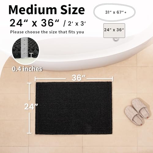 Black Bathroom Rug - Waffle Bath Mat Non Slip Washable, Super Absorbent & Quick Dry, Boho Bath Mat Farmhouse Bathroom Decor, 24'' x 36'', Black - color: Black, size: 24'' X 36''