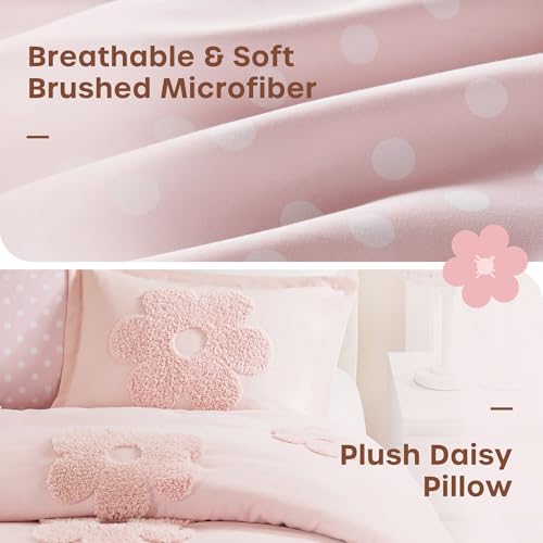 Intelligent Design Kids Queen Duvet Cover Set for Girls, Tufted Chenille Floral Duvet Set Queen, Lightweight Polka Dot Duvet Reversible Bedding Cover, Sham, Pillow, Gracie, Full/Queen Pink 3 Piece - color: Pink, size: Full/ Queen