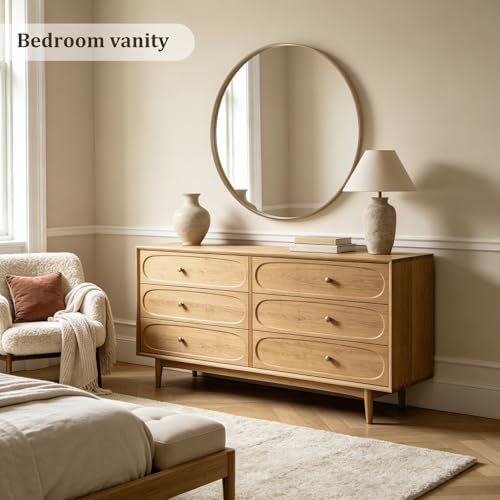 WallBeyond Round Wood Mirror, 40" Round Modern Decoration Large Circle Wall Mirror for Bathroom Living Room Bedroom Entryway, Honey - color: Honey, size: 40"L x 40"W