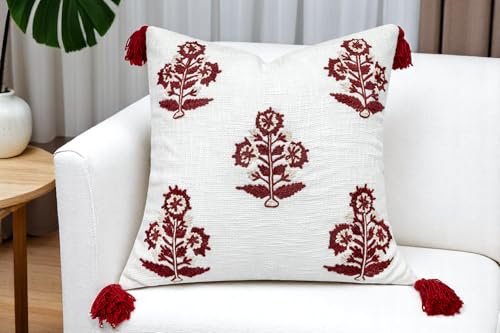 Hand Embroidered Anaarkali Decorative Square Accent Throw Pillow Cover Sofa Cushion Cover - 20x20, Red - color: Red-anaarkali, size: 20" x 20" (Pack of 1)