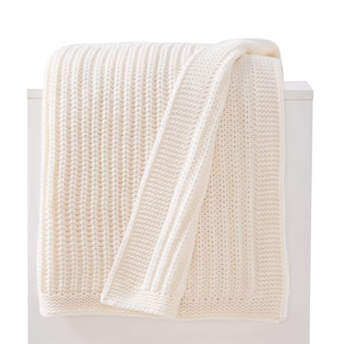 Cream White Chunky Knit Throw Blanket 50"x60" - Soft Cozy Thick Knitted Blanket for Couch Sofa Bed, Cute Christmas Decorative Throw for Living Room - color: Cream White, size: 50"x 60"