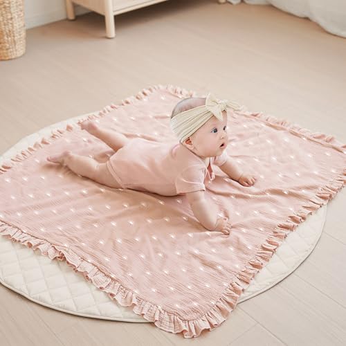 Konssy Flounce Muslin Baby Blanket for Girls Boys, 100% Cotton Soft Crib Swaddle Blankets, Reversible & Breathable Nursery Bedding for Newborns Toddlers, 43x39 Inches (Sun) - color: Sun, size: 43"x39"
