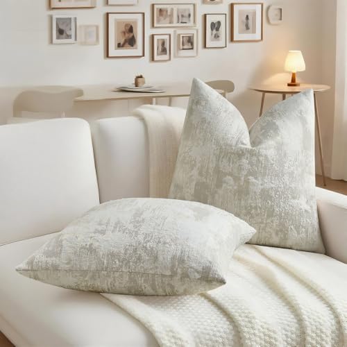 HAUSSY Pack of 2 Throw Pillow Covers 24x24 Inch,Faux Cashmere Jacquard Decorative Patten Furry Pillowcases Textured & Soft Cushion Covers for Couch Bed Room Home Decor,Grey White(Covers Only) - color: Grey White, size: 24" x 24" (Pack of 2)